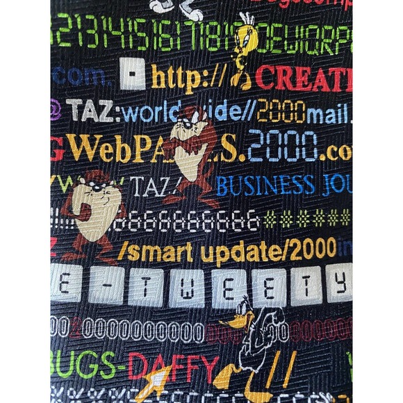 Vintage 1999 90s Warner Bros silk Looney Tunes Internet tie Bugs Bunny Taz Daffy - Picture 9 of 10
